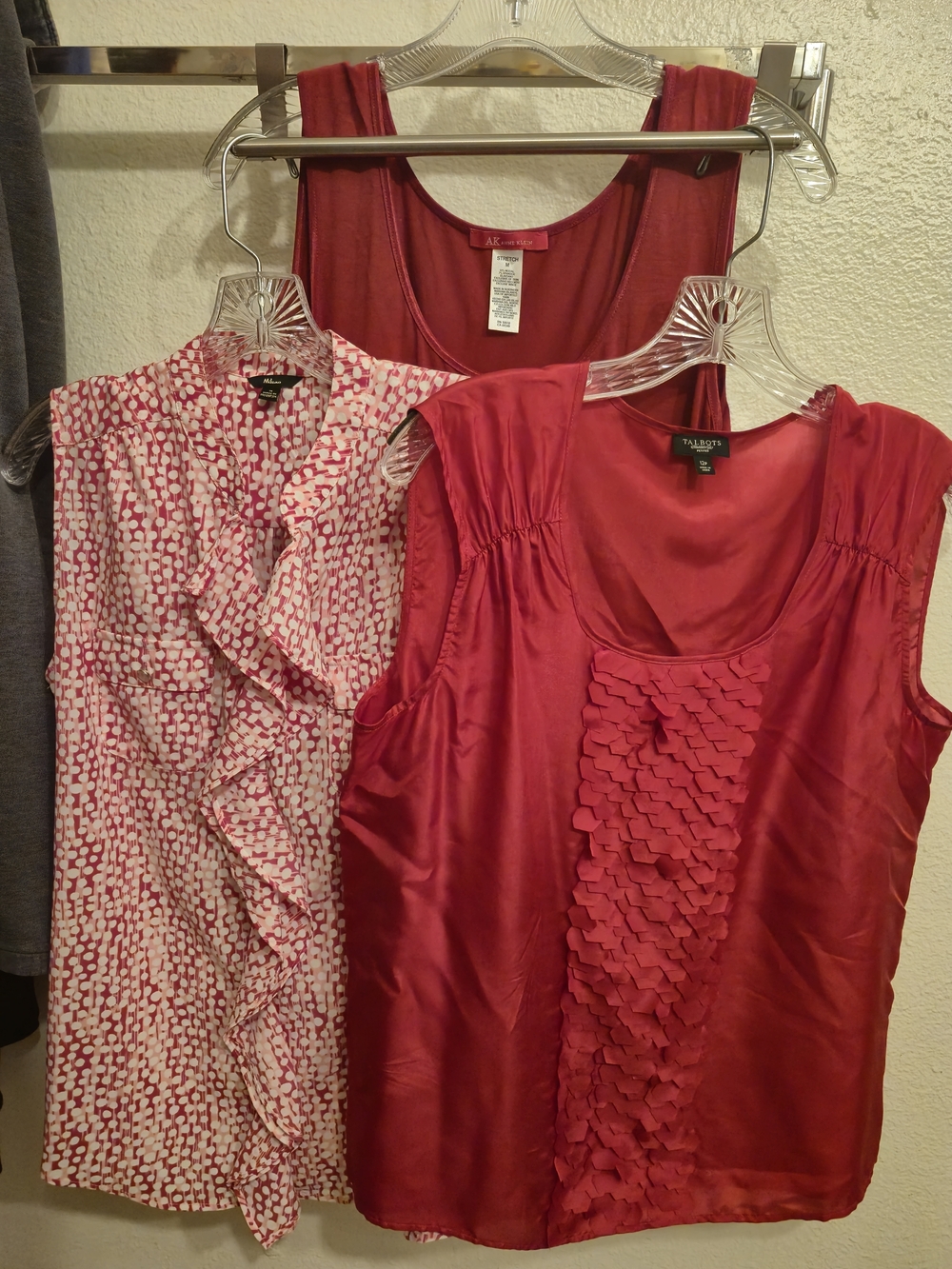 3 Tank Tops Talbots 100% Silk Red 12 P, Milano Polka Dot, Anne Klein Medium